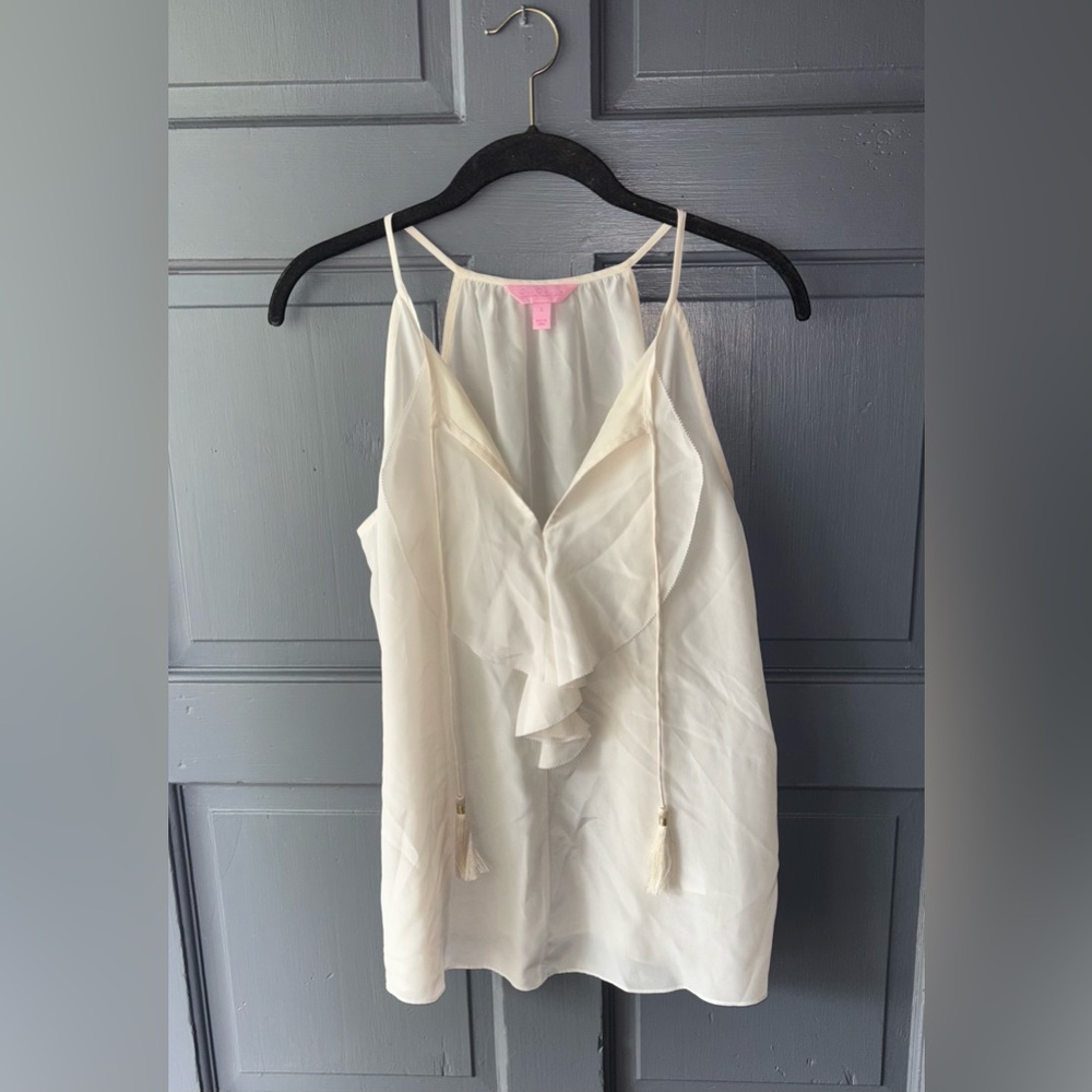 Lilly Pulitzer 100% Silk Cream Ruffle Camisole Size Small NWOT